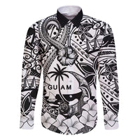Guam Hafa Adai Guasali Flowers Family Matching Off The Shoulder Long Sleeve Dress and Hawaiian Shirt LT9 Dad's Shirt - Long Sleeve Black - Polynesian Pride