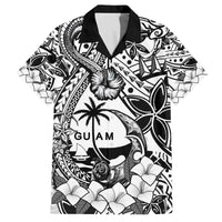 Guam Hafa Adai Guasali Flowers Family Matching Off Shoulder Short Dress and Hawaiian Shirt LT9 Dad's Shirt - Short Sleeve Black - Polynesian Pride