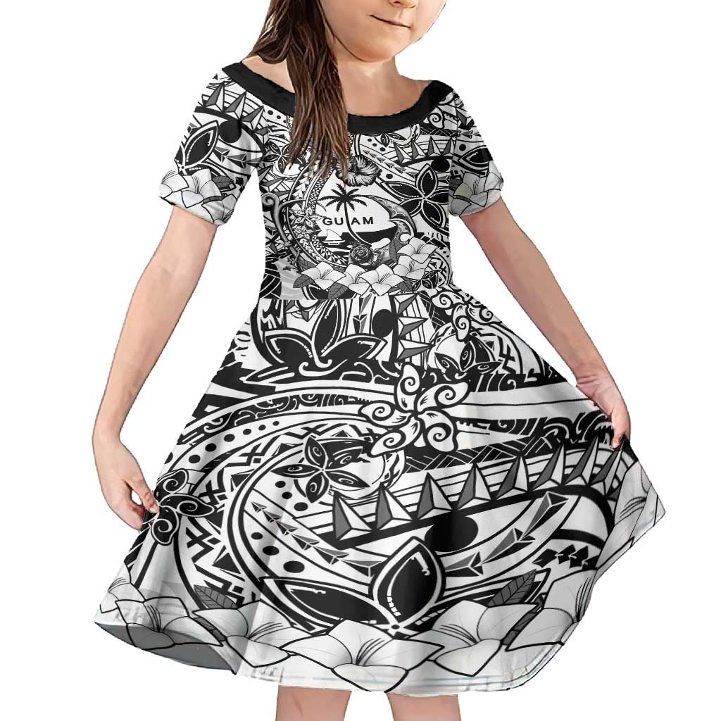 Guam Hafa Adai Guasali Flowers Family Matching Tank Maxi Dress and Hawaiian Shirt LT9 Daughter's Dress Black - Polynesian Pride