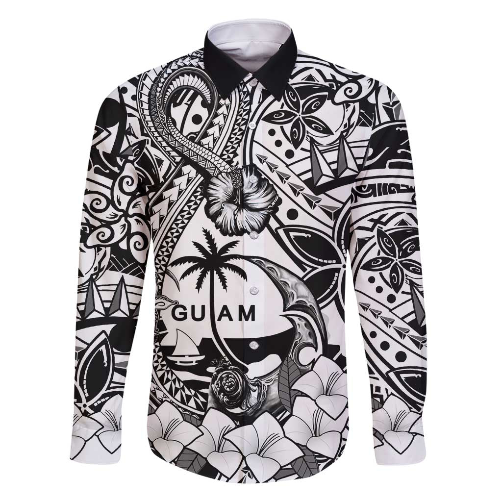 Guam Hafa Adai Guasali Flowers Family Matching Tank Maxi Dress and Hawaiian Shirt LT9 Dad's Shirt - Long Sleeve Black - Polynesian Pride