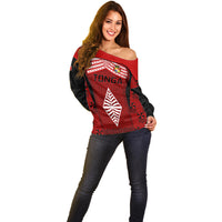 Tonga Rugby Off Shoulder Sweater Go Champions World Cup 2023 Ngatu Unique LT9 - Polynesian Pride