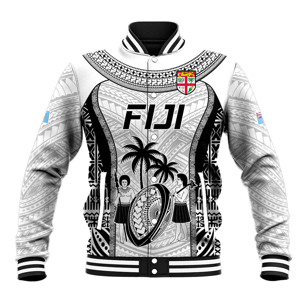 Fiji Rugby Baseball Jacket Go Champions World Cup 2023 Tapa Unique White Vibe LT9 Unisex White - Polynesian Pride
