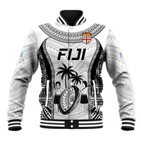 Fiji Rugby Baseball Jacket Go Champions World Cup 2023 Tapa Unique White Vibe LT9 Unisex White - Polynesian Pride
