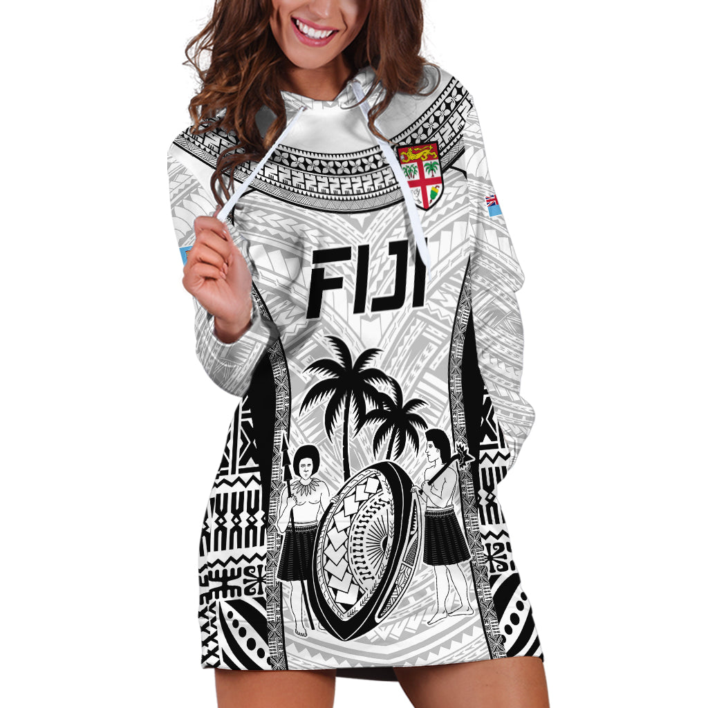 Fiji Rugby Hoodie Dress Go Champions World Cup 2023 Tapa Unique White Vibe LT9 White - Polynesian Pride