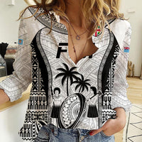 Fiji Rugby Women Casual Shirt Go Champions World Cup 2023 Tapa Unique White Vibe LT9 Female White - Polynesian Pride