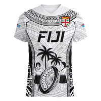 Fiji Rugby Women V Neck T Shirt Go Champions World Cup 2023 Tapa Unique White Vibe LT9 Female White - Polynesian Pride