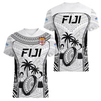 Fiji Rugby Women V Neck T Shirt Go Champions World Cup 2023 Tapa Unique White Vibe LT9 - Polynesian Pride