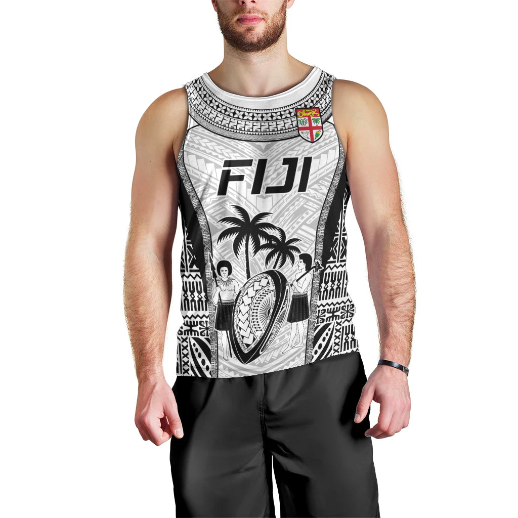 Custom Fiji Rugby Men Tank Top Go Champions World Cup 2023 Tapa Unique White Vibe LT9 - Polynesian Pride