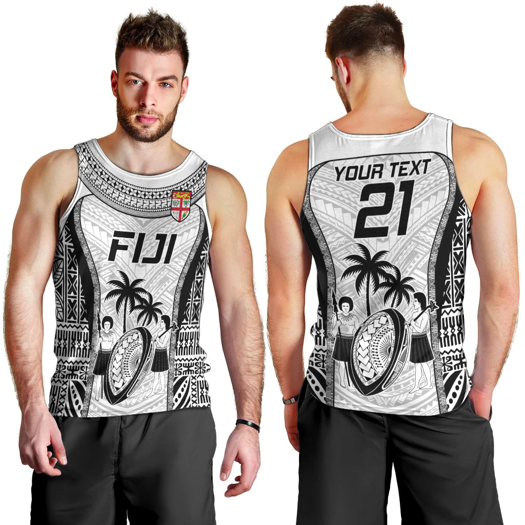 Custom Fiji Rugby Men Tank Top Go Champions World Cup 2023 Tapa Unique White Vibe LT9 - Polynesian Pride