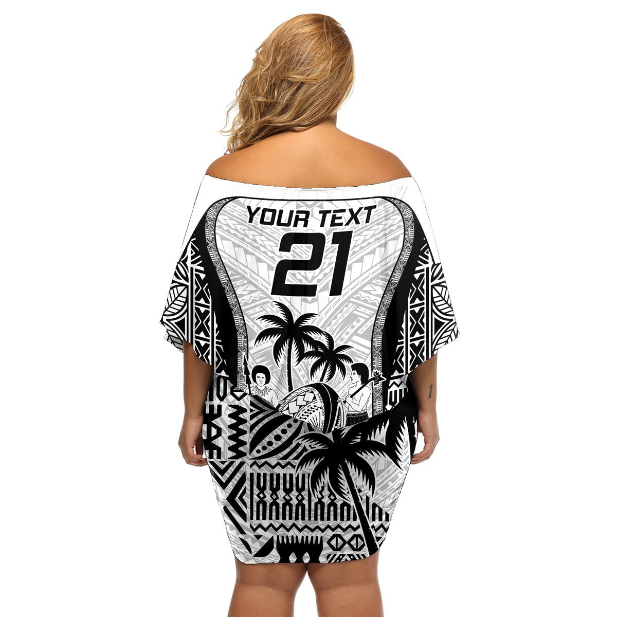 Custom Fiji Rugby Off Shoulder Short Dress Go Champions World Cup 2023 Tapa Unique White Vibe LT9 - Polynesian Pride