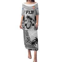 Custom Fiji Rugby Puletasi Go Champions World Cup 2023 Tapa Unique White Vibe LT9 Long Dress White - Polynesian Pride