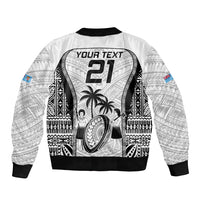 Custom Fiji Rugby Sleeve Zip Bomber Jacket Go Champions World Cup 2023 Tapa Unique White Vibe LT9 - Polynesian Pride