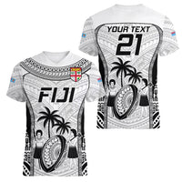 Custom Fiji Rugby Women V Neck T Shirt Go Champions World Cup 2023 Tapa Unique White Vibe LT9 - Polynesian Pride