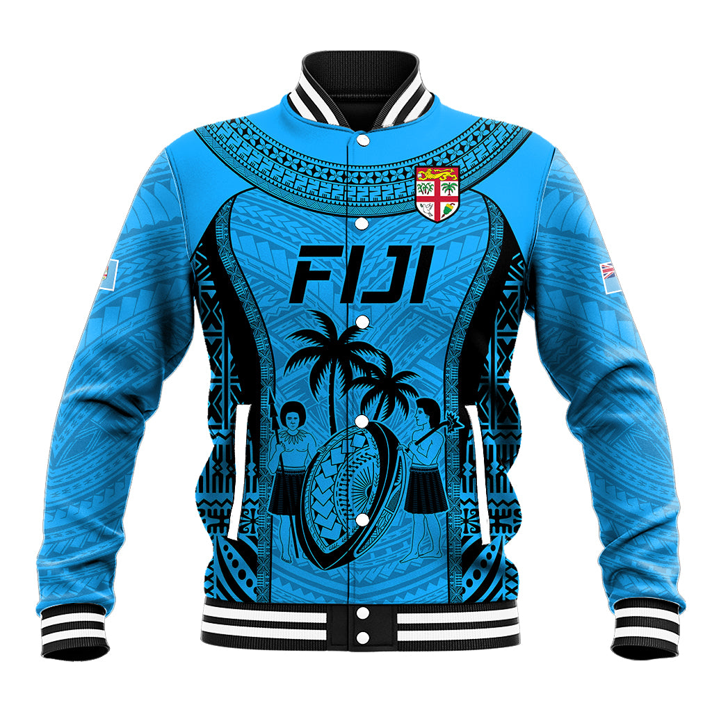 Fiji Rugby Baseball Jacket Go Champions World Cup 2023 Tapa Unique Blue Vibe LT9 Unisex Blue - Polynesian Pride