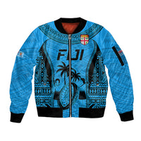 Fiji Rugby Sleeve Zip Bomber Jacket Go Champions World Cup 2023 Tapa Unique Blue Vibe LT9 Unisex Blue - Polynesian Pride