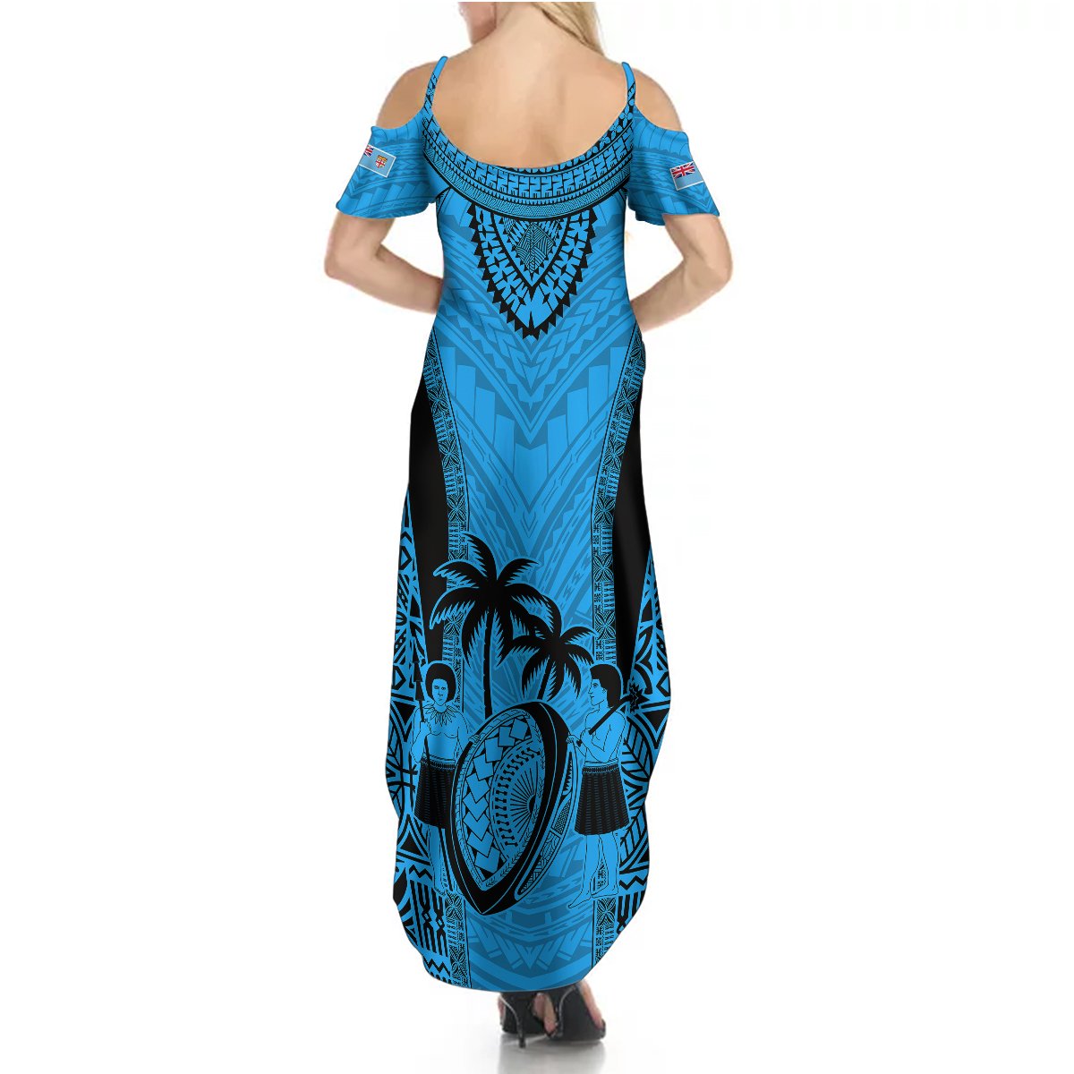 Fiji Rugby Summer Maxi Dress Go Champions World Cup 2023 Tapa Unique Blue Vibe LT9 - Polynesian Pride