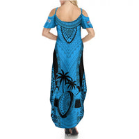 Fiji Rugby Summer Maxi Dress Go Champions World Cup 2023 Tapa Unique Blue Vibe LT9 - Polynesian Pride