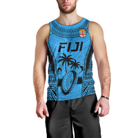 Custom Fiji Rugby Men Tank Top Go Champions World Cup 2023 Tapa Unique Blue Vibe LT9 - Polynesian Pride