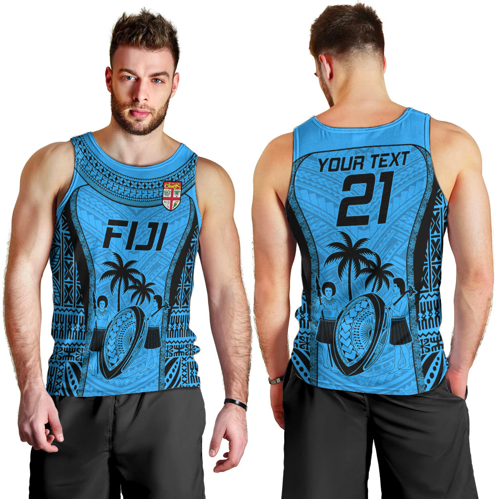 Custom Fiji Rugby Men Tank Top Go Champions World Cup 2023 Tapa Unique Blue Vibe LT9 - Polynesian Pride