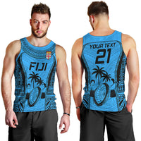 Custom Fiji Rugby Men Tank Top Go Champions World Cup 2023 Tapa Unique Blue Vibe LT9 - Polynesian Pride