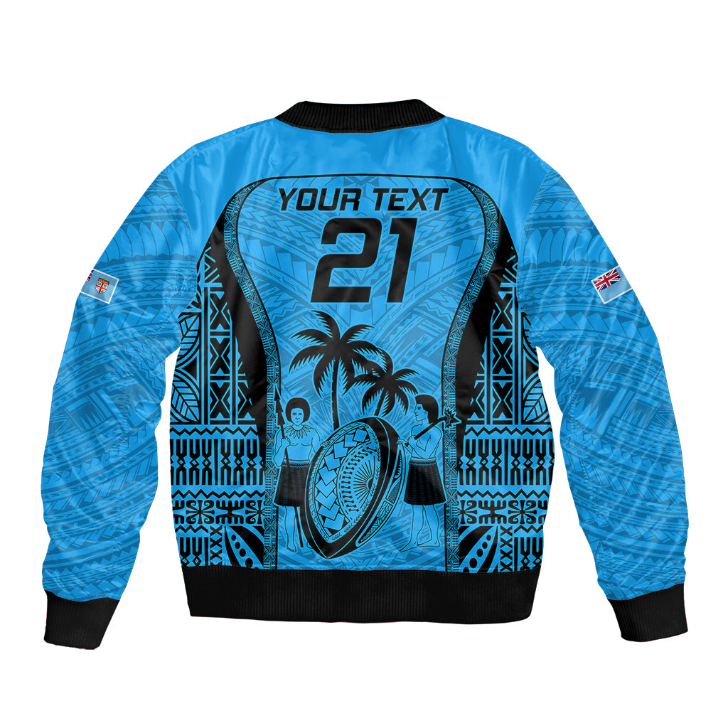 Custom Fiji Rugby Sleeve Zip Bomber Jacket Go Champions World Cup 2023 Tapa Unique Blue Vibe LT9 - Polynesian Pride