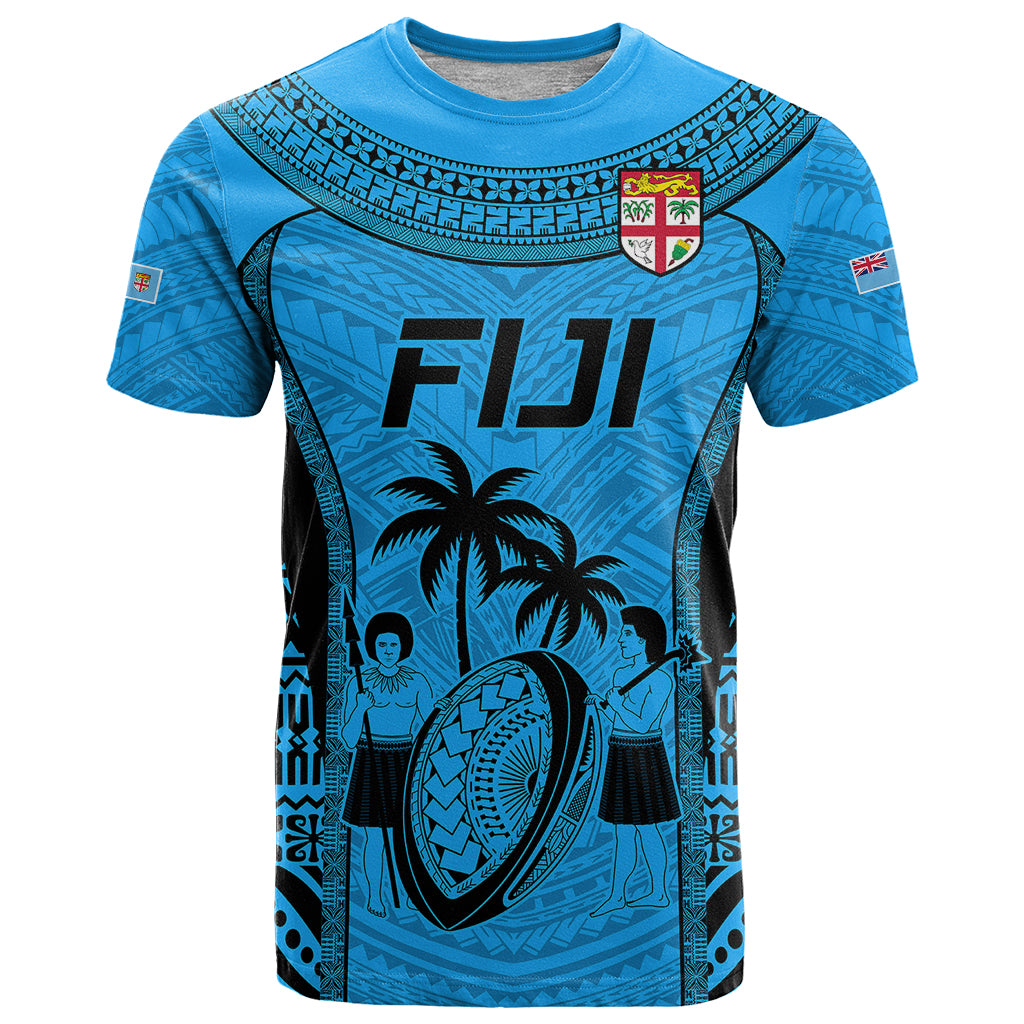 Custom Fiji Rugby T Shirt Go Champions World Cup 2023 Tapa Unique Blue Vibe LT9 Blue - Polynesian Pride
