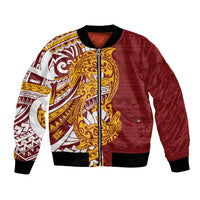 Couple Dolphins Maori Motif Bomber Jacket LT9 Unisex Burgundy - Polynesian Pride