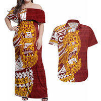 Couple Dolphins Maori Motif Couples Matching Off Shoulder Maxi Dress and Hawaiian Shirt - Polynesian Pride