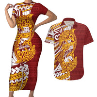 Couple Dolphins Maori Motif Couples Matching Short Sleeve Bodycon Dress and Hawaiian Shirt - Polynesian Pride