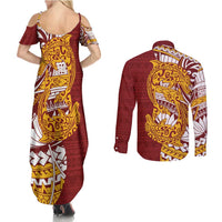 Couple Dolphins Maori Motif Couples Matching Summer Maxi Dress and Long Sleeve Button Shirt - Polynesian Pride