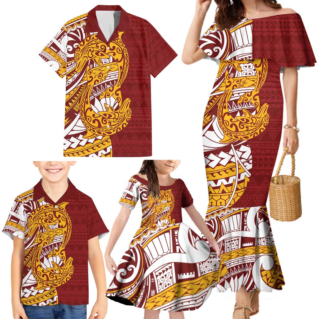 Couple Dolphins Maori Motif Family Matching Mermaid Dress and Hawaiian Shirt - Polynesian Pride