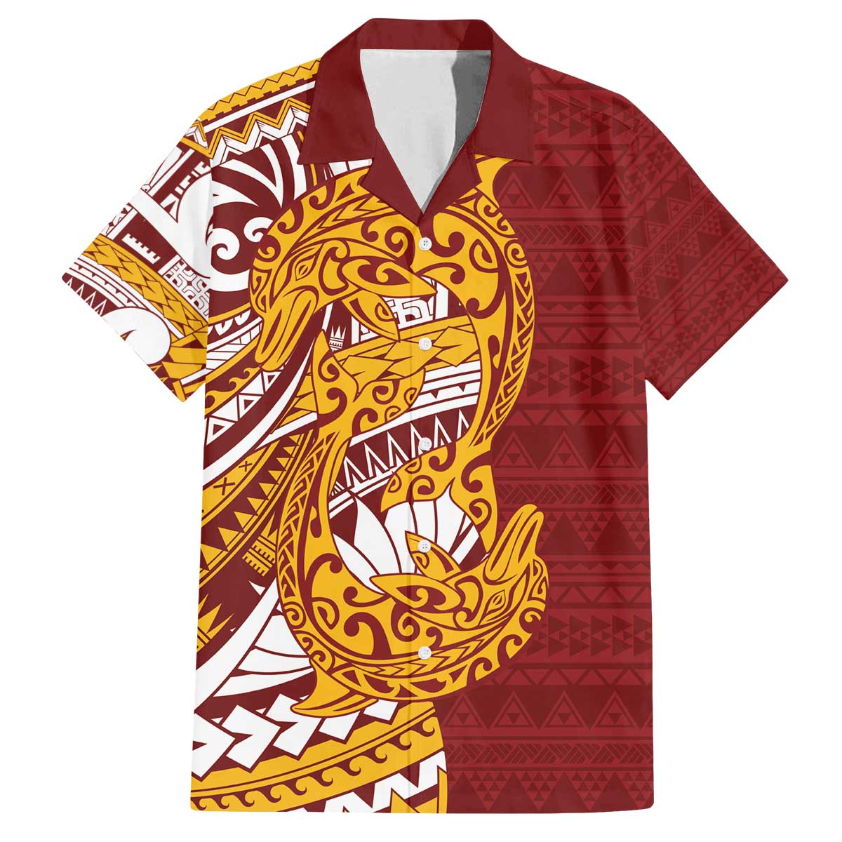 Couple Dolphins Maori Motif Family Matching Off The Shoulder Long Sleeve Dress and Hawaiian Shirt LT9 Dad's Shirt - Short Sleeve Burgundy - Polynesian Pride