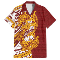 Couple Dolphins Maori Motif Family Matching Off The Shoulder Long Sleeve Dress and Hawaiian Shirt LT9 Dad's Shirt - Short Sleeve Burgundy - Polynesian Pride