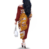 Couple Dolphins Maori Motif Family Matching Off The Shoulder Long Sleeve Dress and Hawaiian Shirt LT9 - Polynesian Pride