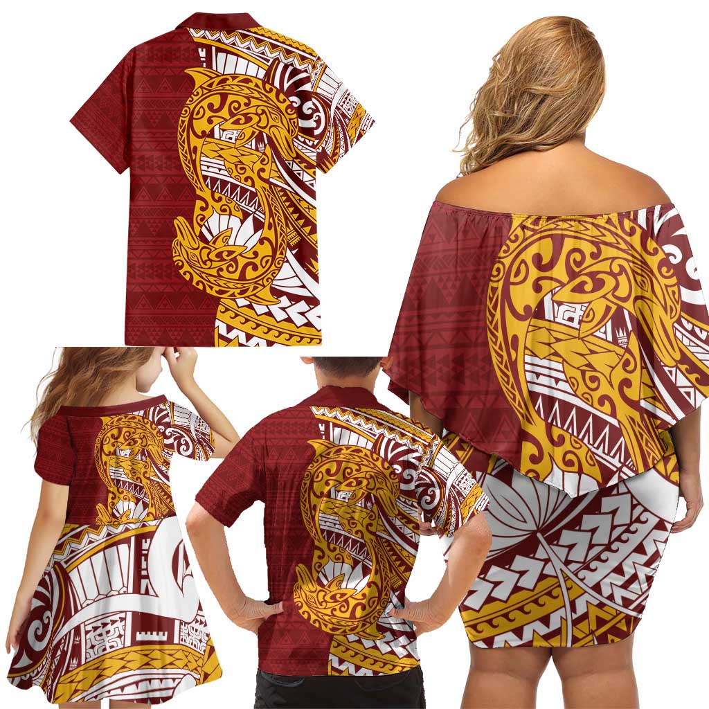Couple Dolphins Maori Motif Family Matching Off Shoulder Short Dress and Hawaiian Shirt LT9 - Polynesian Pride