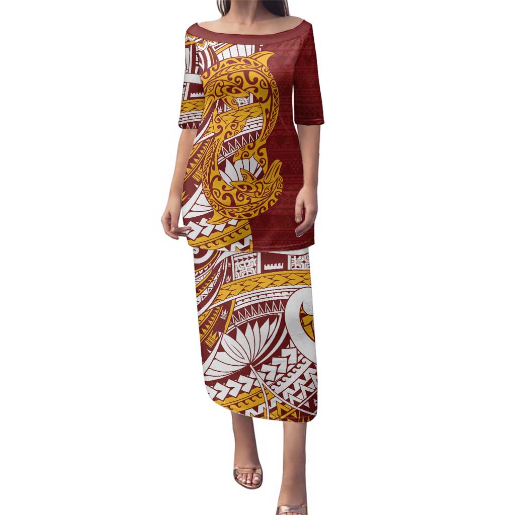 Couple Dolphins Maori Motif Family Matching Puletasi and Hawaiian Shirt - Polynesian Pride