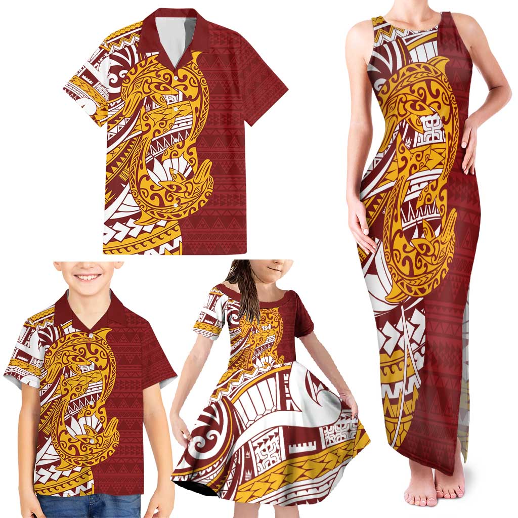 Couple Dolphins Maori Motif Family Matching Tank Maxi Dress and Hawaiian Shirt - Polynesian Pride