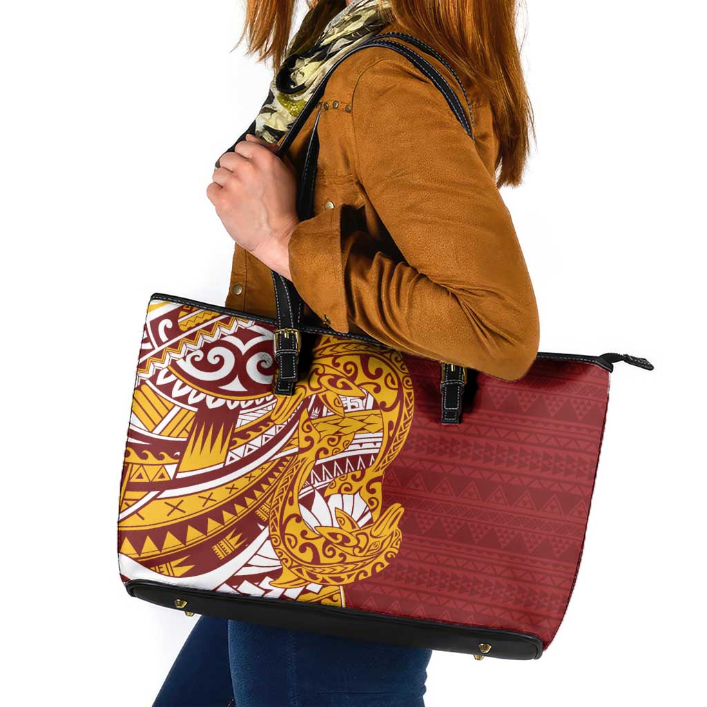 Couple Dolphins Maori Motif Leather Tote Bag - Polynesian Pride