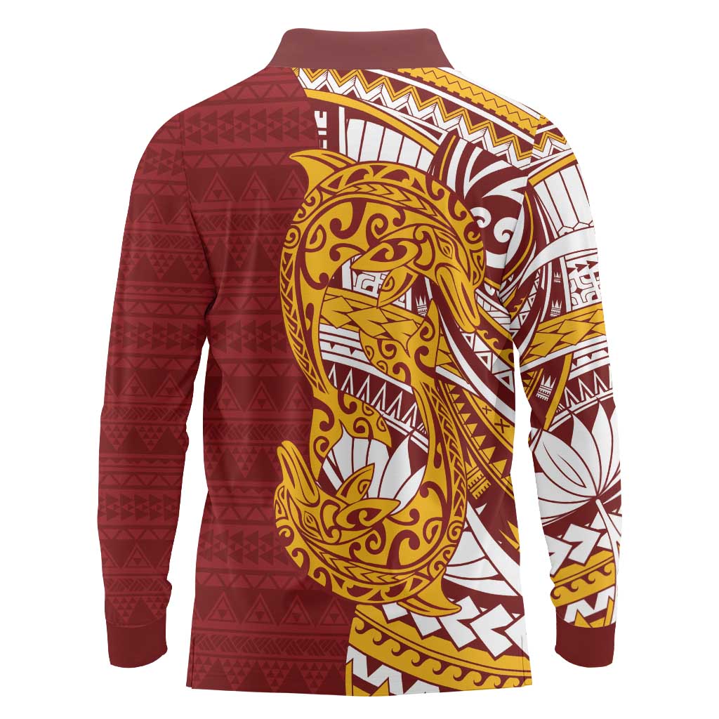 Couple Dolphins Maori Motif Long Sleeve Polo Shirt - Polynesian Pride