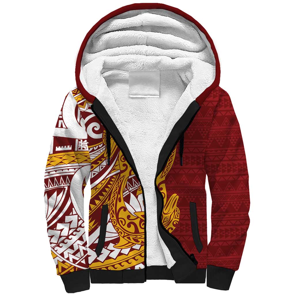 Couple Dolphins Maori Motif Sherpa Hoodie LT9 Unisex Burgundy - Polynesian Pride