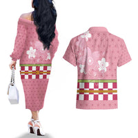 Japanese Asanoha Pattern Couples Matching Off The Shoulder Long Sleeve Dress and Hawaiian Shirt Charm Against Evil Spirits LT9 - Polynesian Pride
