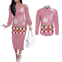 Japanese Asanoha Pattern Couples Matching Off The Shoulder Long Sleeve Dress and Long Sleeve Button Shirt Charm Against Evil Spirits - Polynesian Pride