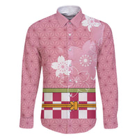 Japanese Asanoha Pattern Family Matching Off The Shoulder Long Sleeve Dress and Hawaiian Shirt Charm Against Evil Spirits - Polynesian Pride