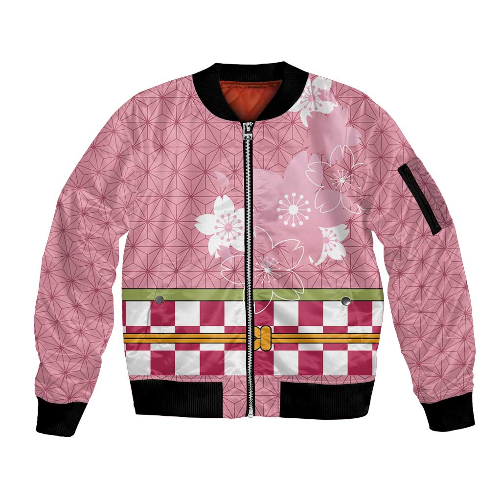 Japanese Asanoha Pattern Sleeve Zip Bomber Jacket Charm Against Evil Spirits - Polynesian Pride