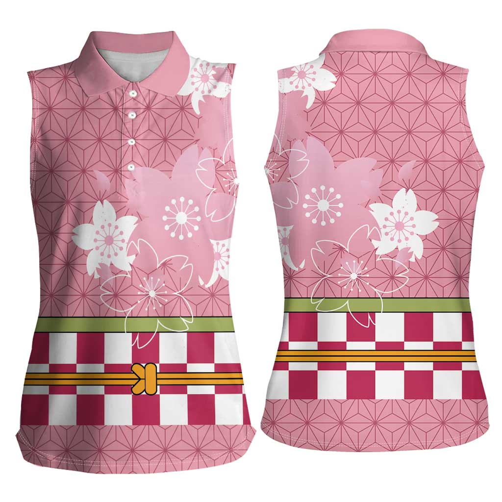 Japanese Asanoha Pattern Women Sleeveless Polo Shirt Charm Against Evil Spirits - Polynesian Pride