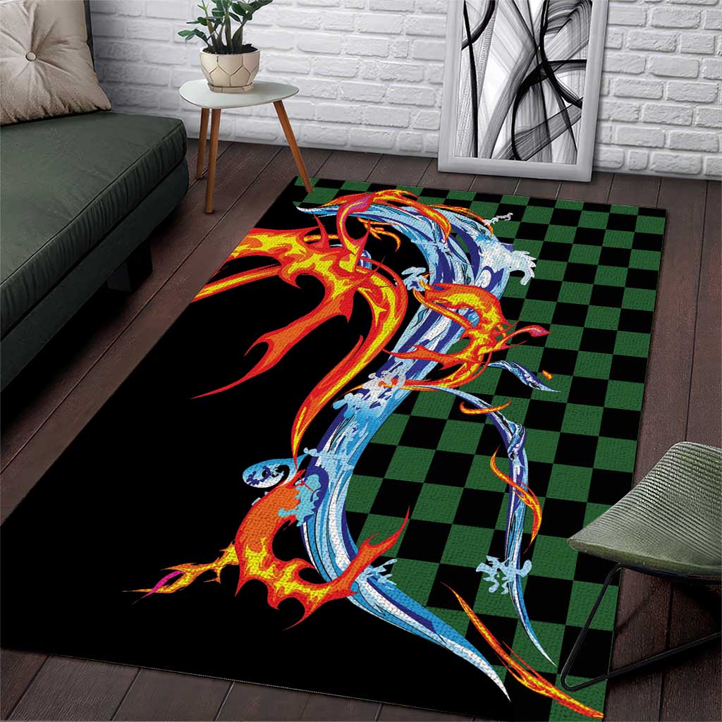 Japanese Asanoha Pattern Area Rug Sun Flame Slayer Dragon Hinokami Kagura Spirit LT9 Green - Polynesian Pride