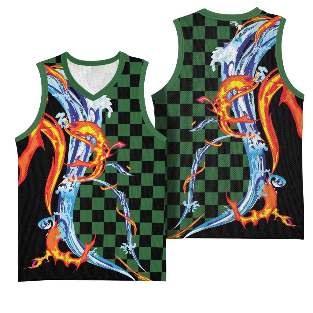 Japanese Asanoha Pattern Basketball Jersey Sun Flame Slayer Dragon Hinokami Kagura Spirit - Polynesian Pride
