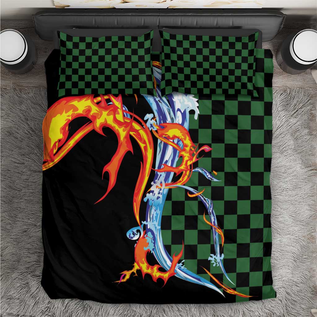 Japanese Asanoha Pattern Bedding Set Sun Flame Slayer Dragon Hinokami Kagura Spirit - Polynesian Pride