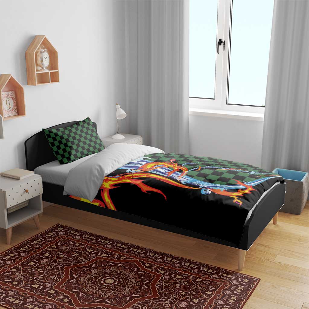 Japanese Asanoha Pattern Bedding Set Sun Flame Slayer Dragon Hinokami Kagura Spirit - Polynesian Pride
