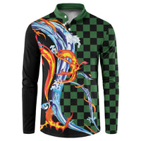 Japanese Asanoha Pattern Button Sweatshirt Sun Flame Slayer Dragon Hinokami Kagura Spirit - Polynesian Pride